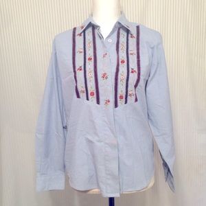 Denim Embroidered Button Up Shirt Size M